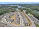 An aerial view of a townhome community on a lake, with a pool, walking trails and manicured green spaces at 2060 Lanier Harbor Pt, Buford, GA 30518