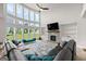 Bright living room features soaring windows, a stone fireplace, and comfortable seating with backyard views at 4105 Vista Pointe Dr, Cumming, GA 30028