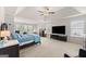 Spacious main bedroom featuring a ceiling fan, neutral carpet, and lots of natural light at 4105 Vista Pointe Dr, Cumming, GA 30028