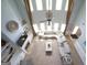 Aerial view of a living room featuring soaring ceilings, a ceiling fan, and modern furniture at 293 Ironwood Dr, Stockbridge, GA 30281
