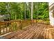 Well-maintained wooden deck perfect for outdoor enjoyment, surrounded by trees and natural beauty at 44 Twiggs Cor, Peachtree City, GA 30269