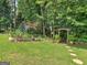 Well-maintained backyard featuring green grass, a rock garden, and decorative elements at 4147 Alayna Lee Cir, Mcdonough, GA 30252