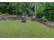 Serene backyard featuring lush lawn, outdoor seating area with fire pit, perfect for entertaining at 4187 Cherry Laurel Se Dr, Covington, GA 30014