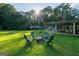 Spacious backyard featuring an outdoor seating area, a fire pit, and lush greenery, perfect for entertaining at 8815 Campbellton St, Douglasville, GA 30134