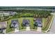 Aerial shot of a new-construction neighborhood, showcasing the new homes and landscaping at 104 Conway St, Peachtree City, GA 30269