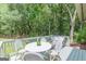 Enjoy outdoor living on this deck with seating, perfect for relaxing amongst the surrounding trees at 4023 Anvil Block Rd, Ellenwood, GA 30294
