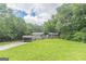 Beautiful front yard with large grassy area and plenty of mature trees providing needed shade at 4023 Anvil Block Rd, Ellenwood, GA 30294