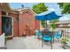 Inviting outdoor patio with a table, four chairs, and blue umbrella for relaxation at 119 Holiday Road, Unit 301 Rd # 301, Buford, GA 30518
