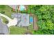 Aerial view showcases a beautiful home with a pool, complemented by verdant lawns and mature trees at 6017 Chestatee Creek Nw Ct, Acworth, GA 30101