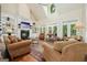 Cozy living room featuring built-in bookshelves, fireplace, a vaulted ceiling and large windows for plenty of natural light at 6017 Chestatee Creek Nw Ct, Acworth, GA 30101