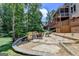 Charming backyard with a stone patio, cozy fire pit, and comfortable seating area at 5245 Cottage Farm Rd, Johns Creek, GA 30022