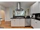 Kitchen featuring white cabinets, stainless steel appliances, black countertops, and wood floors at 5245 Cottage Farm Rd, Johns Creek, GA 30022