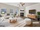 Staged living room with lots of windows, a fireplace, hardwood floors, and neutral decor at 36 Crescent Chase, Dallas, GA 30157