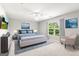 Staged main bedroom with large window, art, ceiling fan, and ensuite at 3725 Downing Dr, Cumming, GA 30040