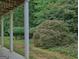 View of a lush backyard from the covered patio area, featuring green trees and landscaping at 183 Eagles Club Dr, Stockbridge, GA 30281