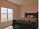 Bedroom featuring a dark wood bed frame, patterned comforter, and a bright window at 183 Eagles Club Dr, Stockbridge, GA 30281