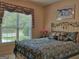 This bedroom features a patterned comforter, wrought iron bed, and large windows at 183 Eagles Club Dr, Stockbridge, GA 30281