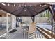 Covered outdoor patio space with dining set; great for al fresco dining and entertaining by the pool at 916 Marshall Fuller Rd, Dallas, GA 30157