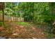 Wooded backyard with a wooden fence at 1048 Falls Brooke Dr, Conyers, GA 30094