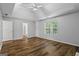 Bright bedroom with ceiling fan and trey ceilings at 1048 Falls Brooke Dr, Conyers, GA 30094