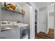 A view of the laundry room with modern appliances and built-in shelving at 1048 Falls Brooke Dr, Conyers, GA 30094