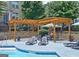 Community pool with pergola, tables and poolside seating at 4107 Township Pkwy # 69, Sandy Springs, GA 30342