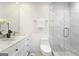 Bathroom with double sink vanity, stand alone shower, and tile floors at 4178 Castle Pines Ct, Tucker, GA 30084