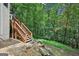 Wooden stairs leading to the private backyard with lush trees at 1285 Willow Park Way, Cumming, GA 30041