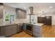 Modern kitchen featuring gray cabinets, stainless steel appliances, granite countertops, and stylish backsplash at 2855 Briarlake Ne Rd, Atlanta, GA 30345