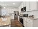 Contemporary kitchen featuring granite countertops, stainless steel appliances, and white cabinetry at 179 Stanchion Dr, Union City, GA 30291