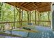 Open-air deck with a hammock and tall trees beyond the railing at 145 Mount Shasta Ln, Johns Creek, GA 30022
