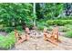 Backyard fire pit with stone surround and Adirondack chairs at 121 Fairway Overlook, Woodstock, GA 30188