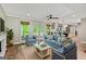 Cozy living room with plush seating, a fireplace, and views of the outdoor patio at 115 Edgewater Way, Peachtree City, GA 30269