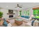 Inviting living room with a cozy fireplace, plush seating, and abundant natural light, ideal for relaxation and entertainment at 115 Edgewater Way, Peachtree City, GA 30269