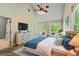Serene bedroom with vaulted ceilings, plush bedding, and views of the surrounding greenery at 115 Edgewater Way, Peachtree City, GA 30269