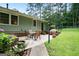 Inviting backyard patio with outdoor seating and mature landscaping and view of woods at 3359 Villa Ln, Douglasville, GA 30135