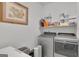 Efficient laundry area with modern washer and dryer, shelving, and ample storage space at 4520 Odum Lake Trl, Cumming, GA 30040