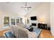 Living room with vaulted ceiling, a fireplace, large windows, and hardwood floors at 2740 Greymont Ct, Cumming, GA 30041