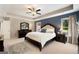 A main bedroom featuring a trey ceiling, stylish furnishings, and plush carpet at 2740 Greymont Ct, Cumming, GA 30041