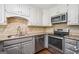 Kitchen area showcasing stainless steel appliances, granite countertops and tile backsplash at 3506 Billingsley Dr, Marietta, GA 30062