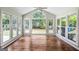 Sunroom featuring hardwood floors and multiple windows offering natural light and backyard views at 3506 Billingsley Dr, Marietta, GA 30062