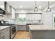Modern kitchen featuring a farm sink, stainless steel appliances, and gray and white cabinets at 2676 Cottonwood Dr, Marietta, GA 30066