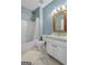 Bathroom featuring combined shower and tub with white fixtures, marble countertop and mosaic tile at 264 Line Creek Cir, Sharpsburg, GA 30277