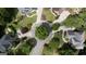 Aerial view of a neighborhood cul-de-sac showcasing lush landscaping and well-manicured lawns at 200 Long Needle Ct, Sugar Hill, GA 30518