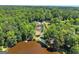 Aerial view of the property showing a serene pond, lush greenery, sparkling swimming pool and surrounding landscape at 1572 Azalea Dr, Lawrenceville, GA 30043
