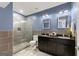 Bathroom featuring a glass shower, double vanity, and modern fixtures at 1572 Azalea Dr, Lawrenceville, GA 30043