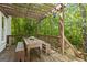Inviting back deck with a wooden table and bench seating amidst a lush green setting at 1788 River Bluff Vw, Duluth, GA 30097