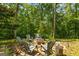 Enjoy outdoor gatherings around this cozy fire pit area with comfortable seating and a peaceful wooded backdrop at 1788 River Bluff Vw, Duluth, GA 30097