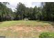 Large backyard with mature trees and lawn equipment, and small storage building at 10038 Hemlock Way, Jonesboro, GA 30238