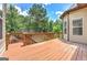 Back deck of home with wood railing, wooded backdrop and view of the backyard at 4924 Locklear Way, Marietta, GA 30066